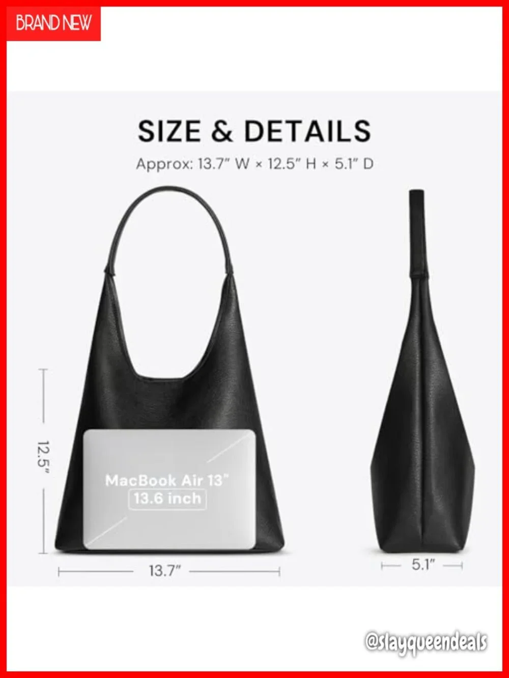 Large Slouchy Hobo Bag Women Vegan Leather Shoulder Purse Fits 13.6-Inch Laptop
